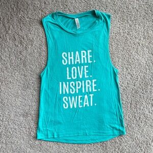 Tone It Up Retro Blue Muscle Tank Top Small (XS-S) Share Love Inspire Sweat TIU